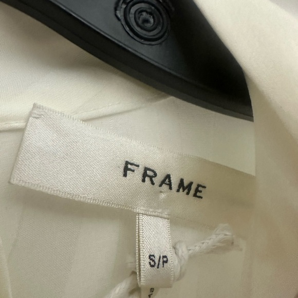 Frame Crepe De Chine Jacquard Blouse Size Small In Cream High Neck Long Sleeve - Picture 7 of 11